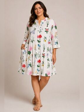 Tuckernuck XXXL Botanical Floral Cotton Midi Dress Cottagecore Boho Plus Size